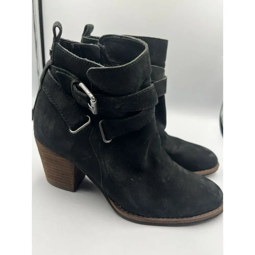 Sam Edelman Women's Morris Suede Leather Ankle Boots Buckle‎ Black Size 6.5 M